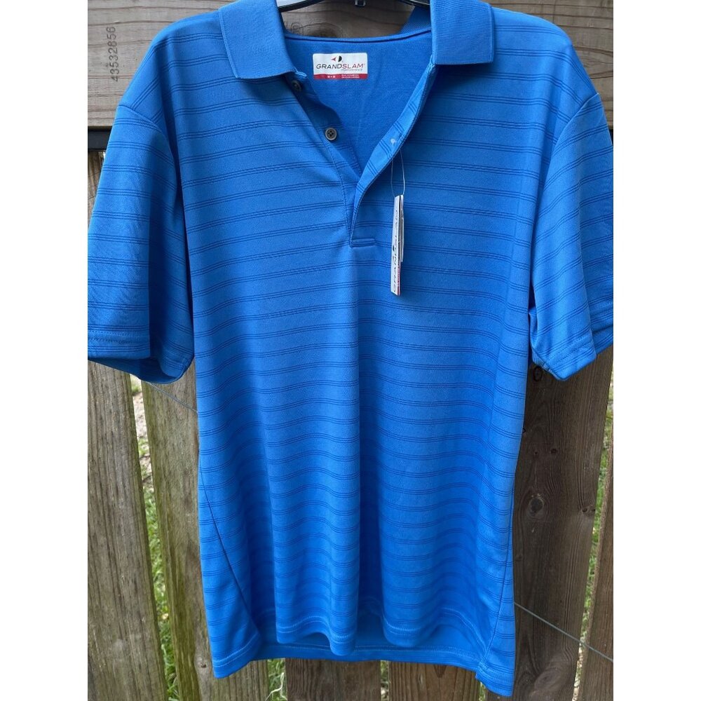 Grand Slam Men's Performance Golf Polo Shirt M Blue Stripe Short Sleeve
